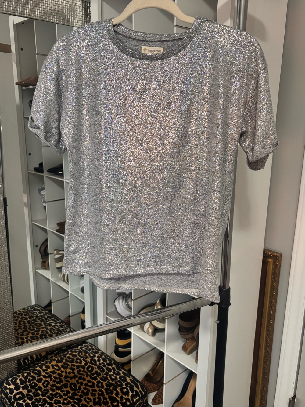Tucker + Tate Sparkling Silver Short Sleeve Tee XL 14/16 like medium women.